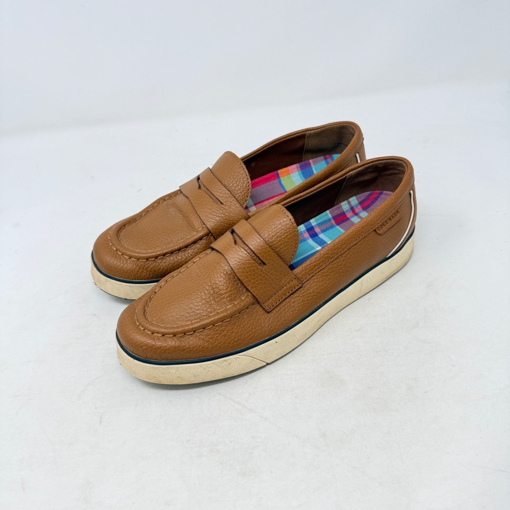 Cole Haan Penny Loafer Sneakers Tan Brown 8B Pebbled Leather Preppy‎ Old Money
